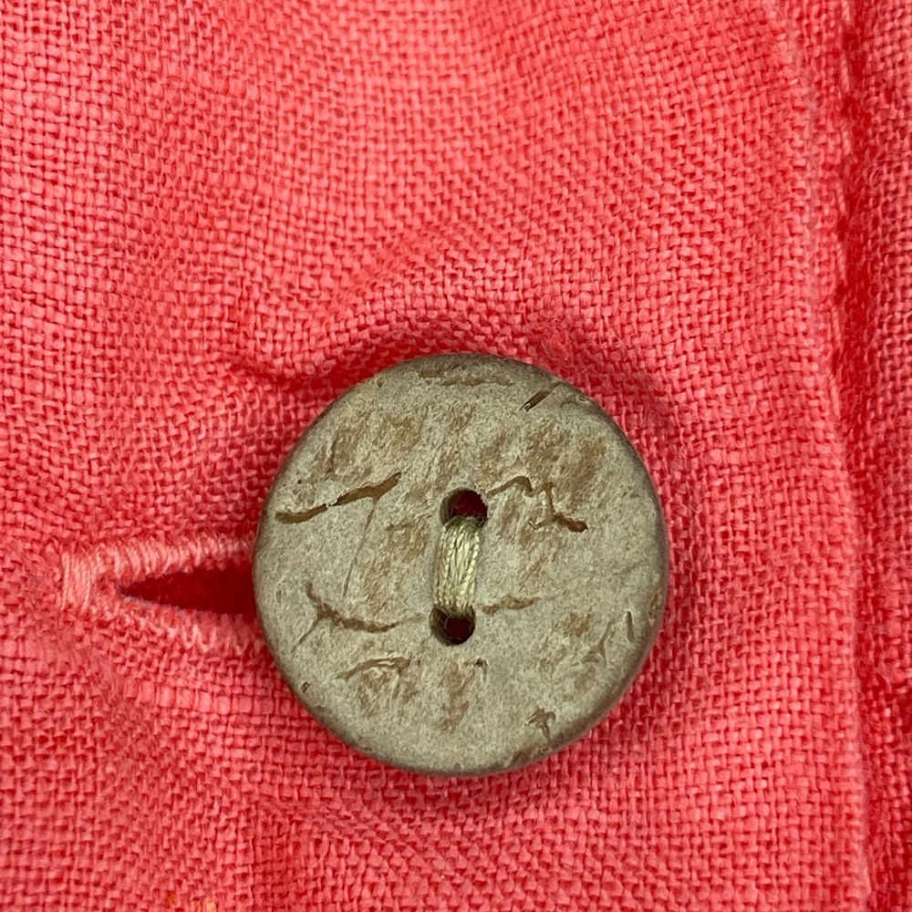 C&C California 100% Linen Blouse Red Orange Coconut Shell Buttons Large Boxy - Picture 5 of 6